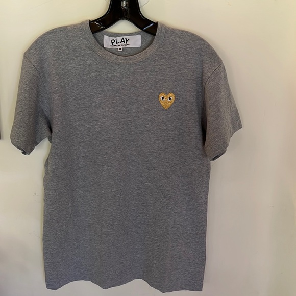 Comme des Garcons PLAY Other - Comme des Garcon Play crew neck t-shirt in grey with iconic heart logo in gold